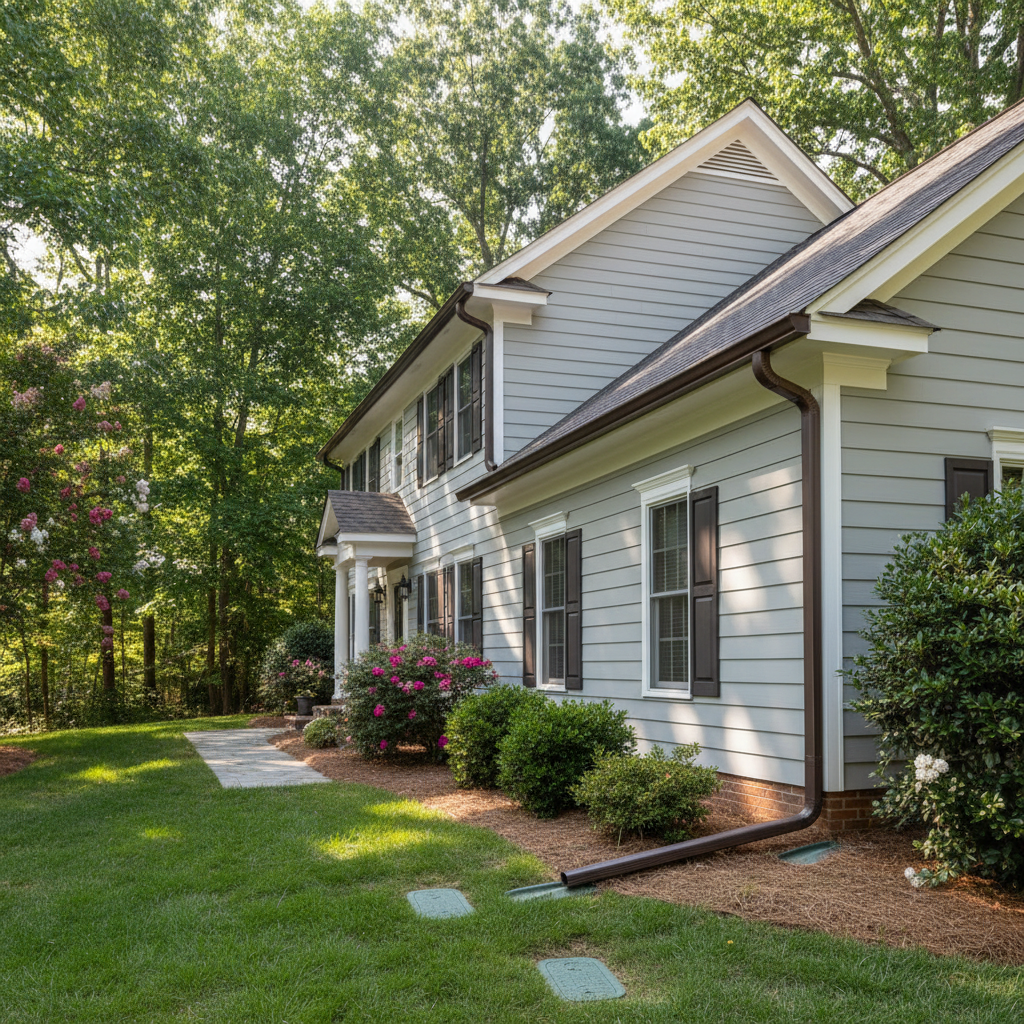 Completed gutter maintenance plans work at a residential property in Durham, NC
