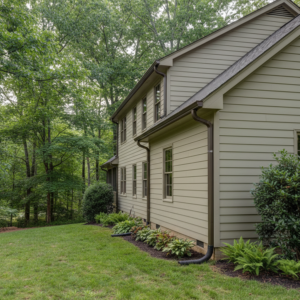 Completed gutter replacement work at a residential property in Chapel Hill, NC