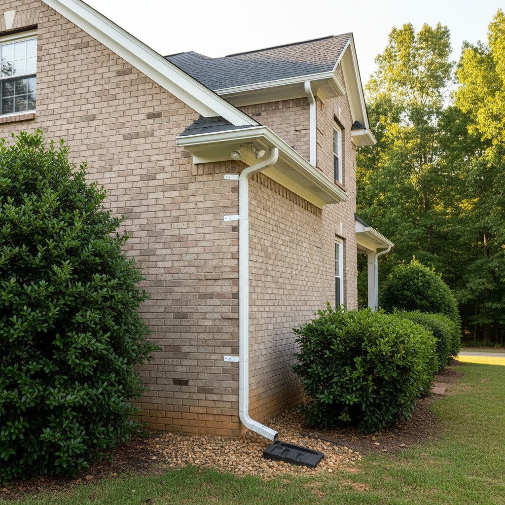 Completed downspout repair work at a residential property in Durham, NC