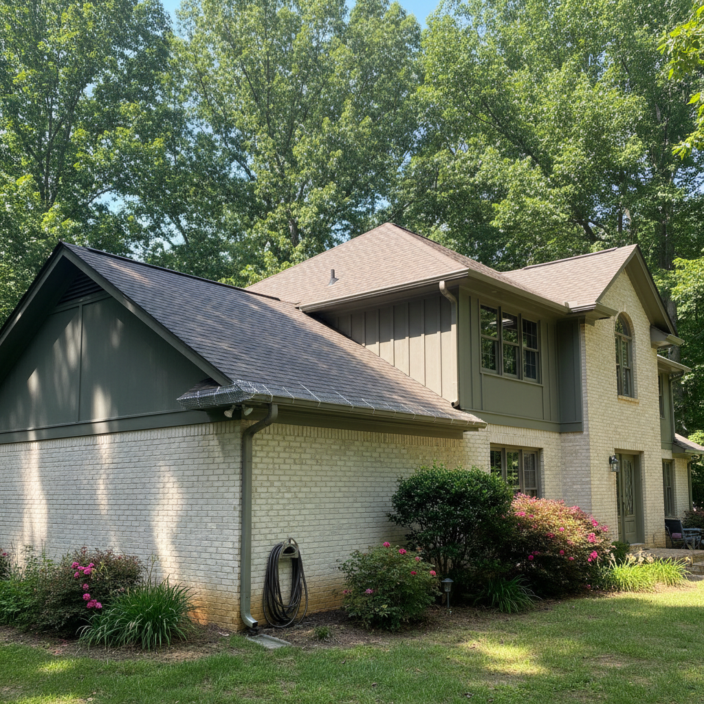 Completed gutter maintenance plans work at a residential property in Durham, NC