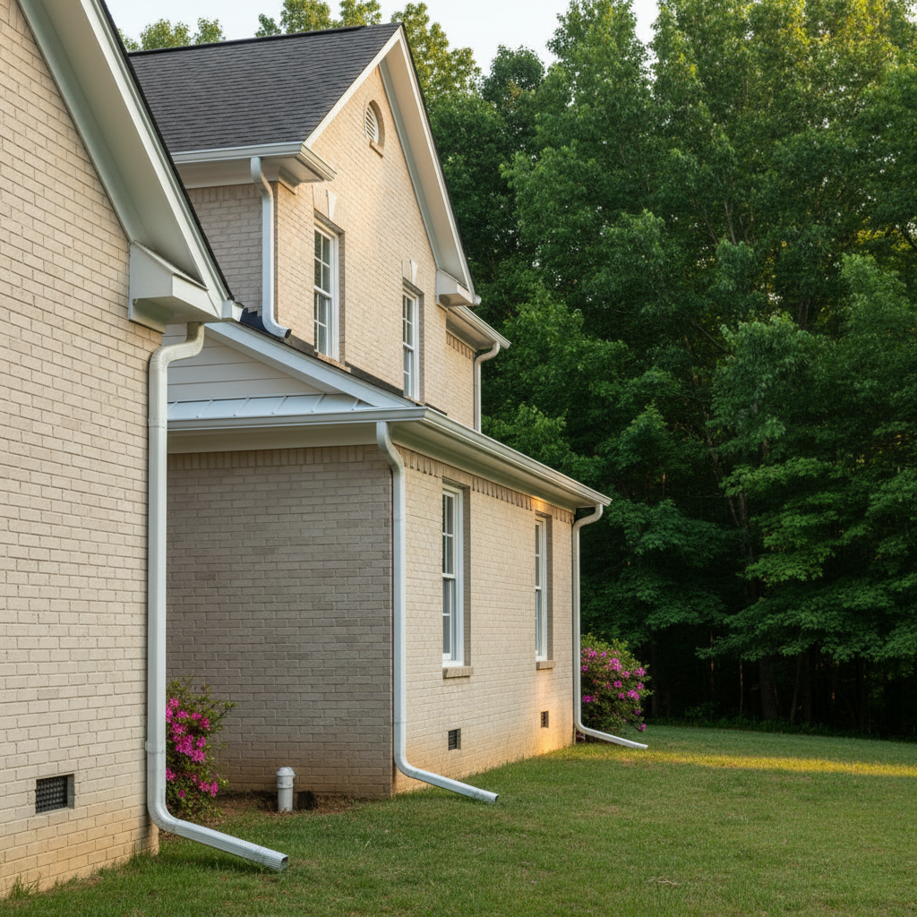Completed gutter installation work at a residential property in Durham, NC