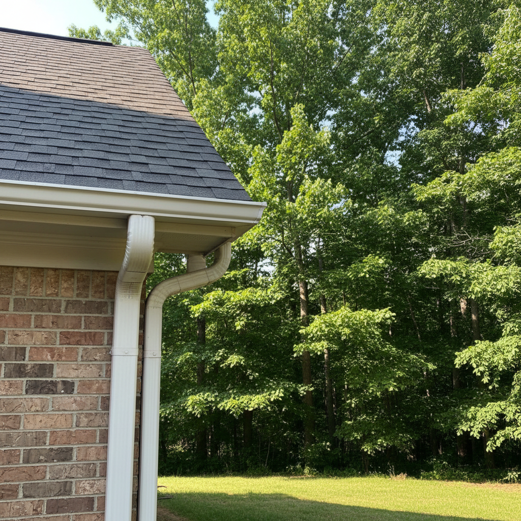 Completed downspout repair work at a residential property in Durham, NC