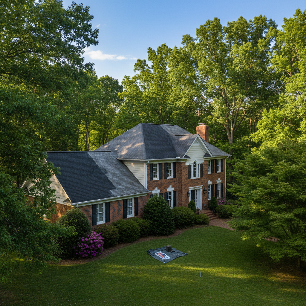 Completed roof repair work at a residential property in Wake Forest, NC