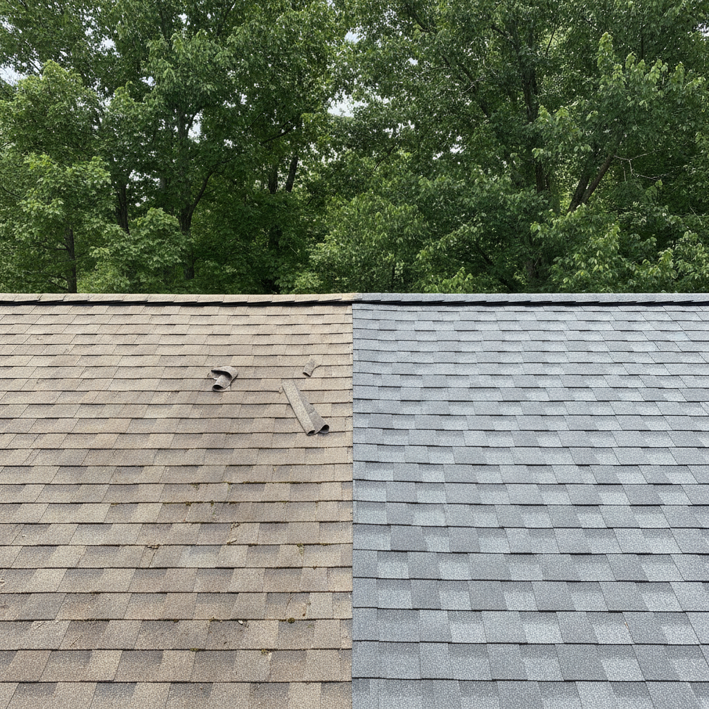 Completed roof repair work at a residential property in Wake Forest, NC