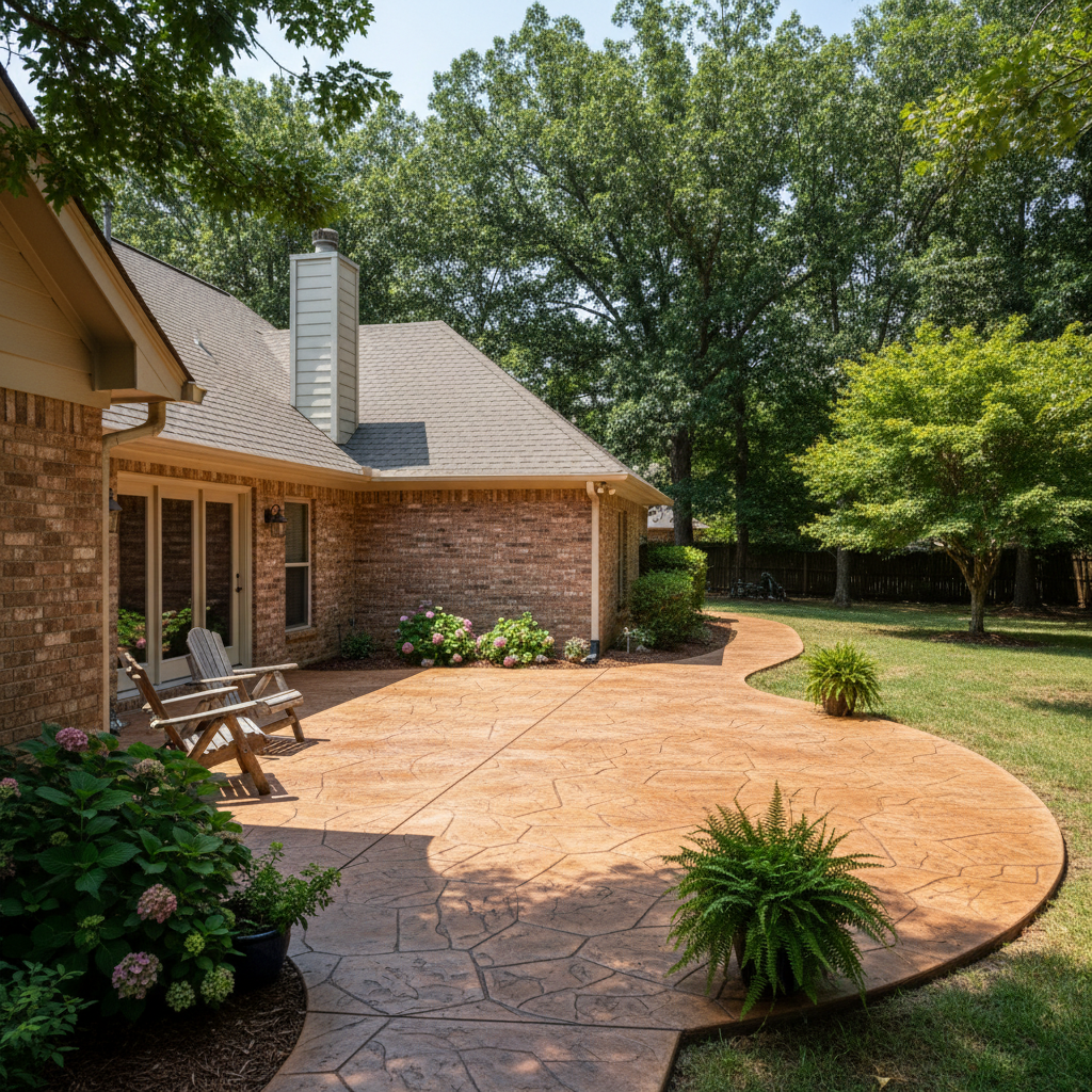 Completed stamped concrete work at a residential property in Broken Arrow, OK
