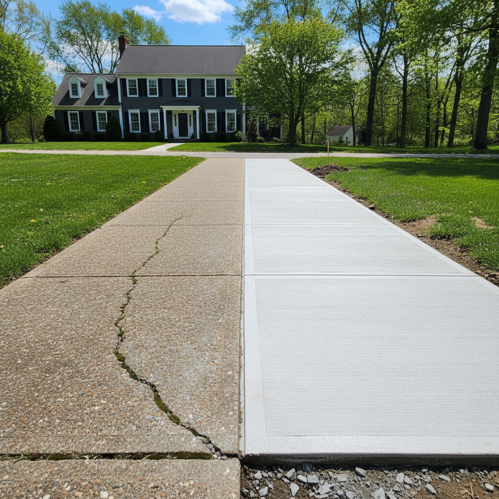 Completed concrete sidewalks work at a residential property in Macungie, PA