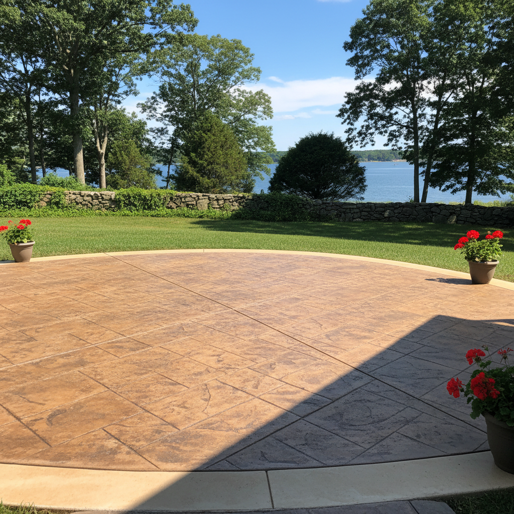Completed decorative concrete work at a residential property in Barrington, RI