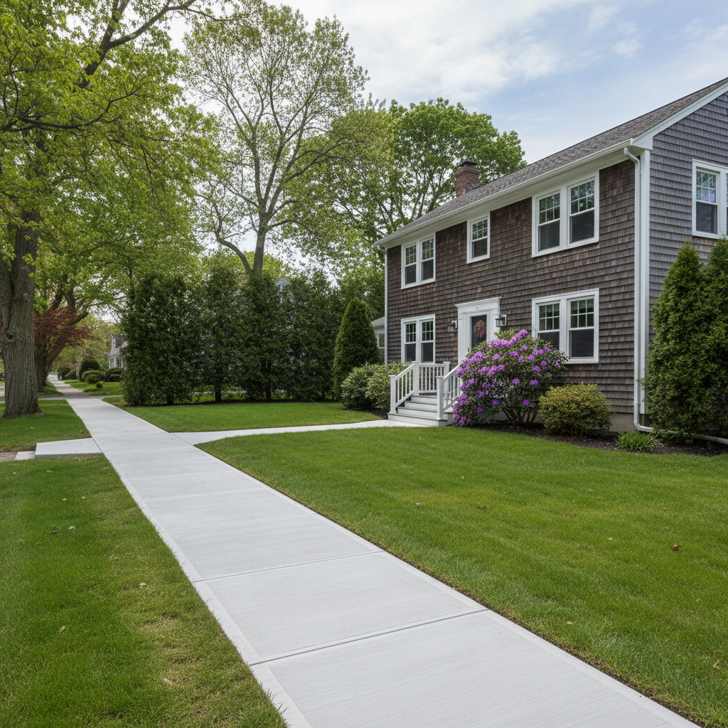 Completed concrete sidewalks work at a residential property in Warwick, RI