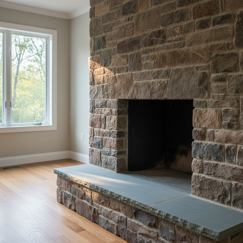 Completed fireplace construction work at a residential property in North Kingstown, RI