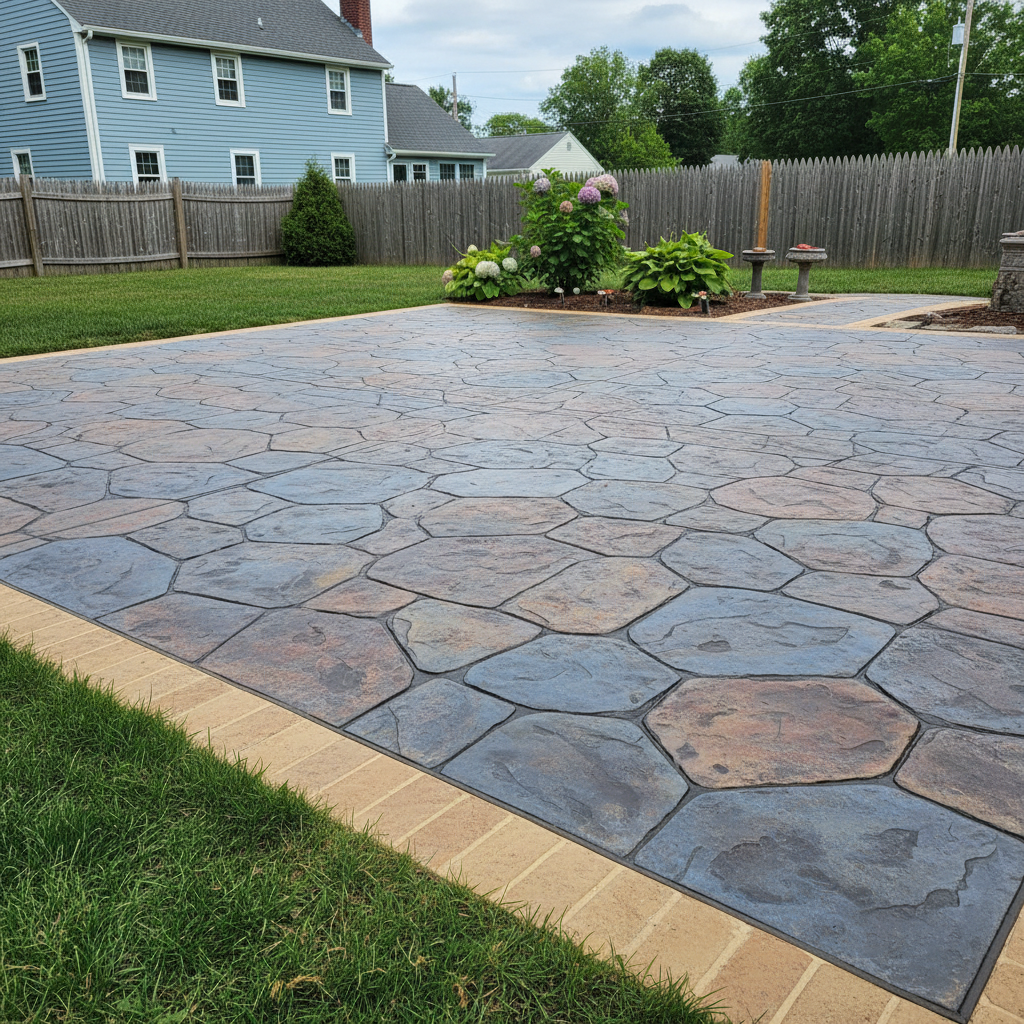 Completed stamped concrete work at a residential property in Cranston, RI