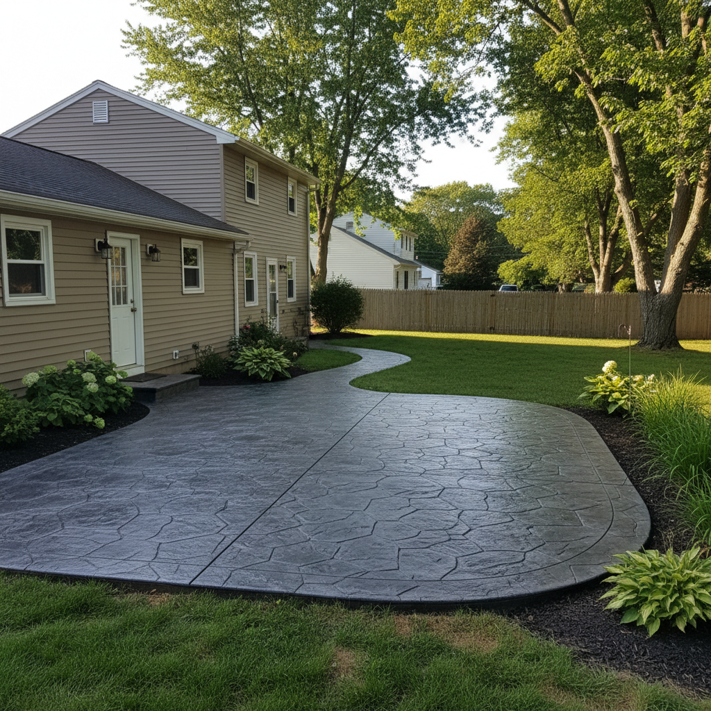 Completed stamped concrete work at a residential property in Cranston, RI