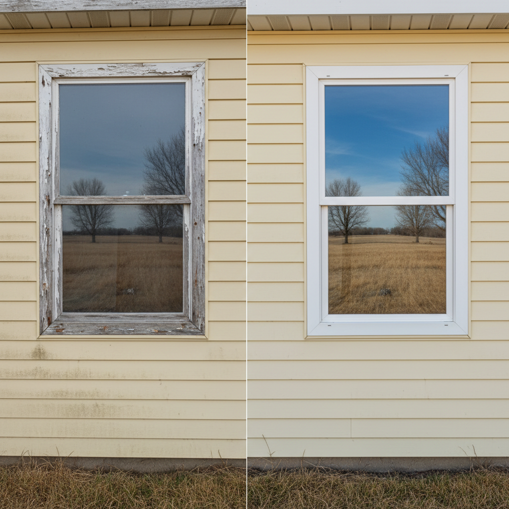 Completed double-pane window installation work at a residential property in Great Bend, KS