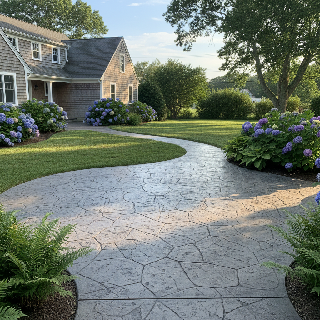 Completed stamped concrete work at a residential property in Saunderstown, RI
