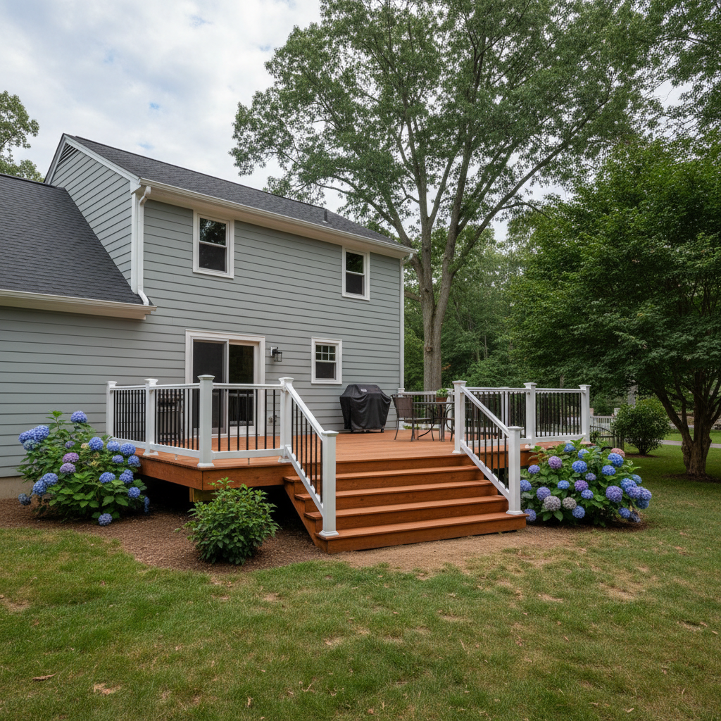Completed deck repair work at a residential property in Cranston, RI