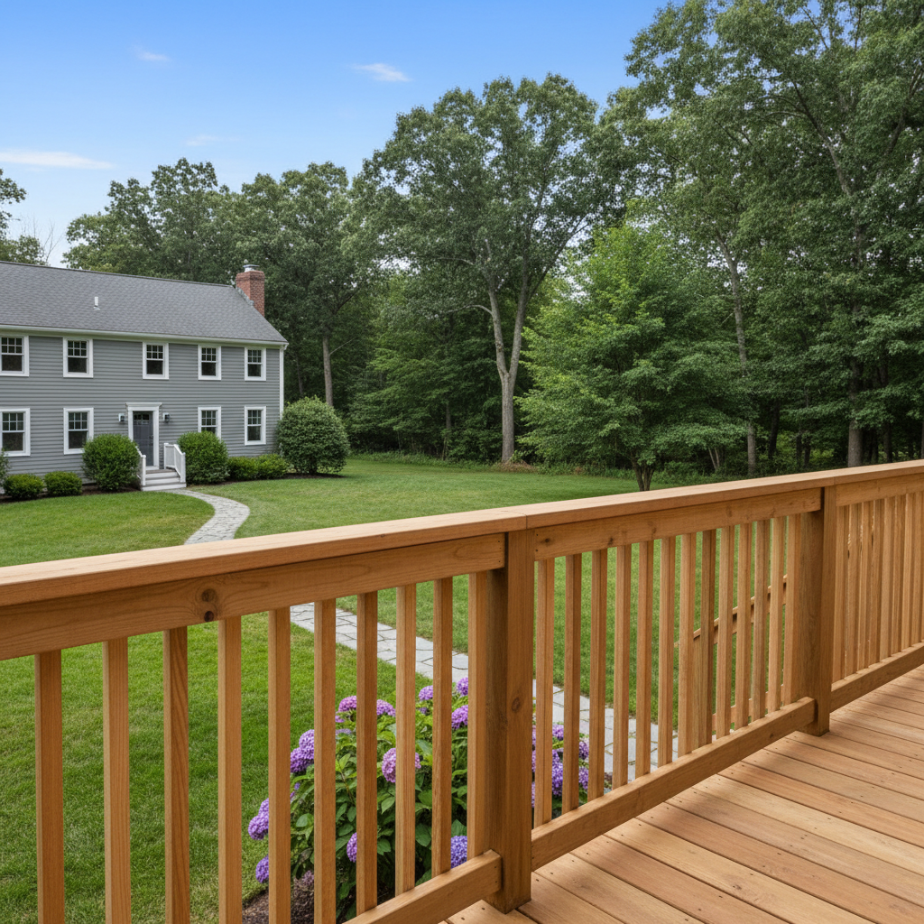 Completed deck railing installation work at a residential property in Warwick, RI