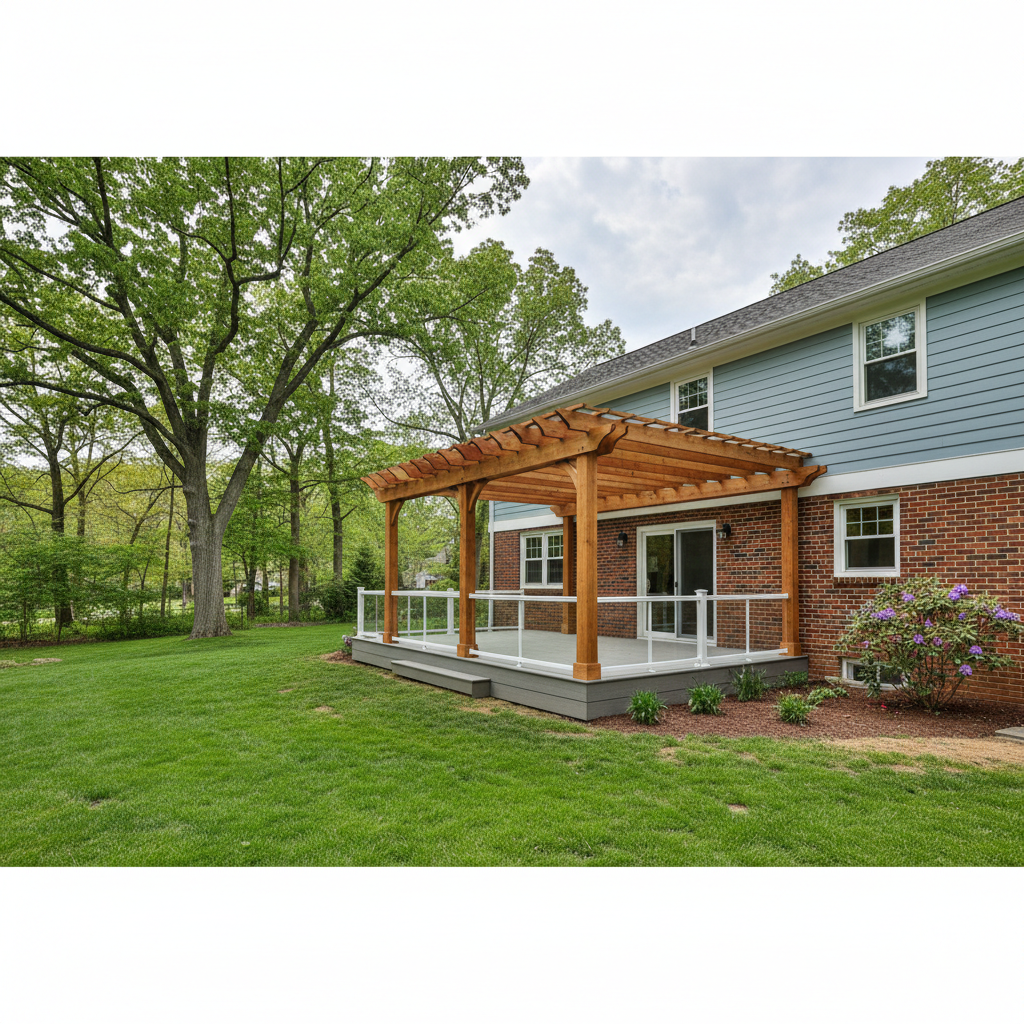 Completed pergola construction work at a residential property in Pawtucket, RI