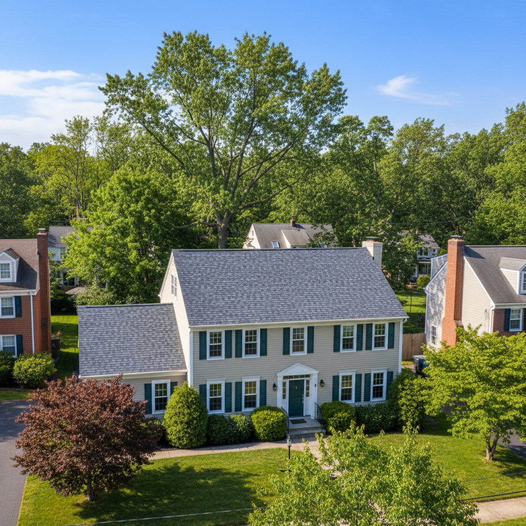 Completed asphalt shingle roofing work at a residential property in North Providence, RI