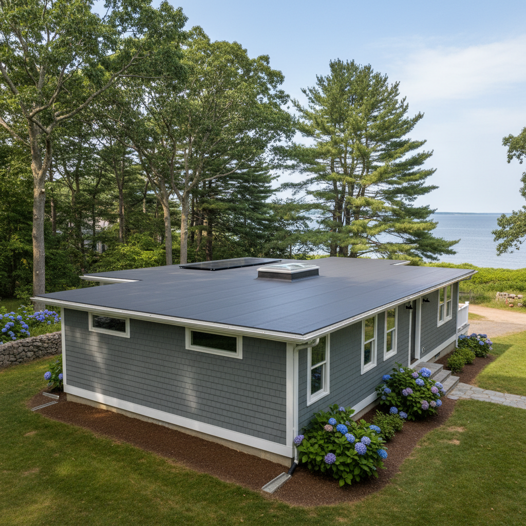Completed flat roofing work at a residential property in Wakefield, RI