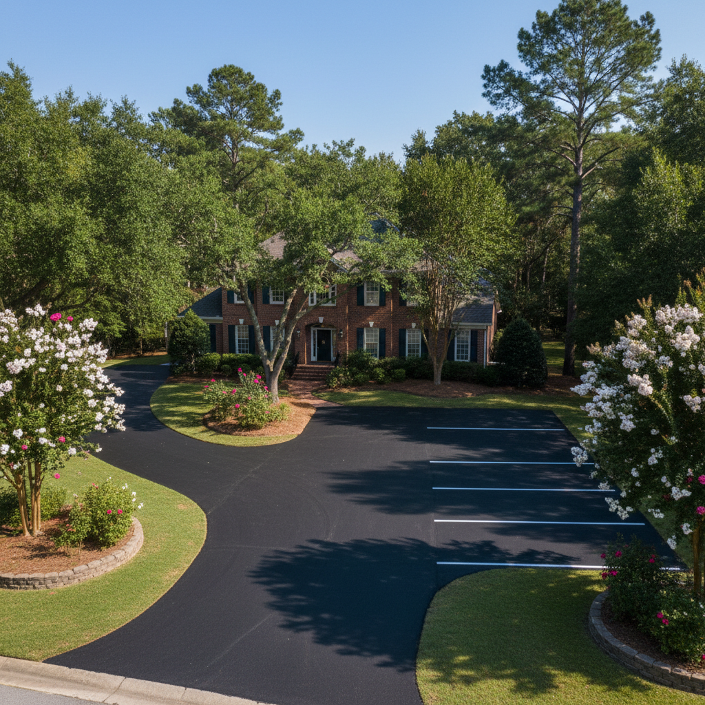 Completed parking lot paving work at a residential property in Gaston, SC