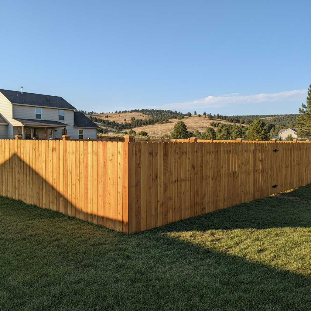 Completed wood fence installation work at a residential property in Rapid City, SD