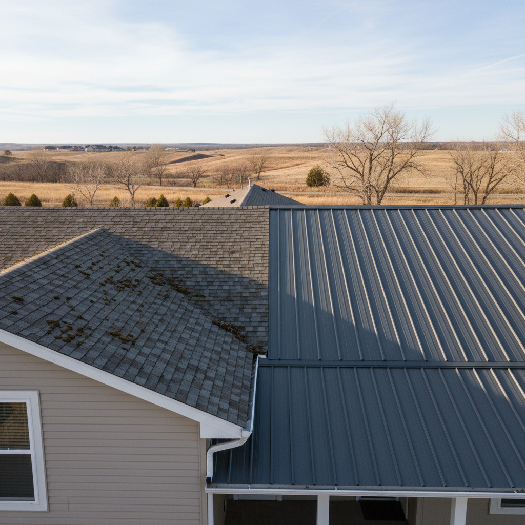 Completed metal roofing work at a residential property in Sioux Falls, SD