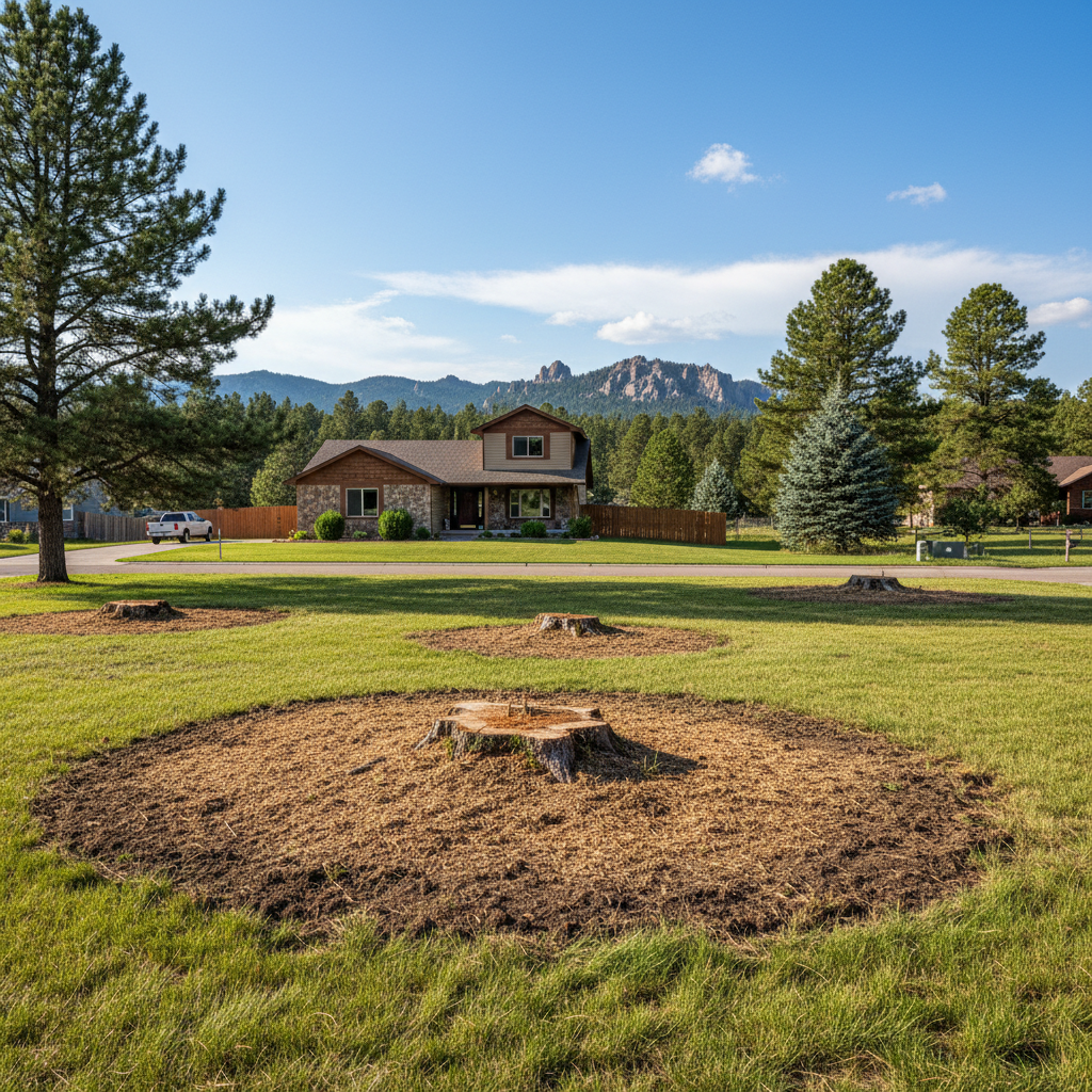 Completed stump grinding & removal work at a residential property in Custer, SD