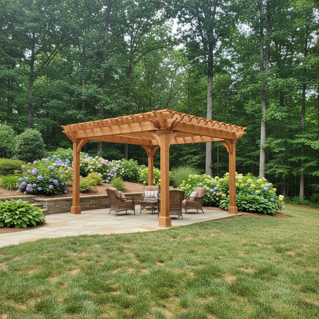 Completed pergola construction work at a residential property in Rockford, TN