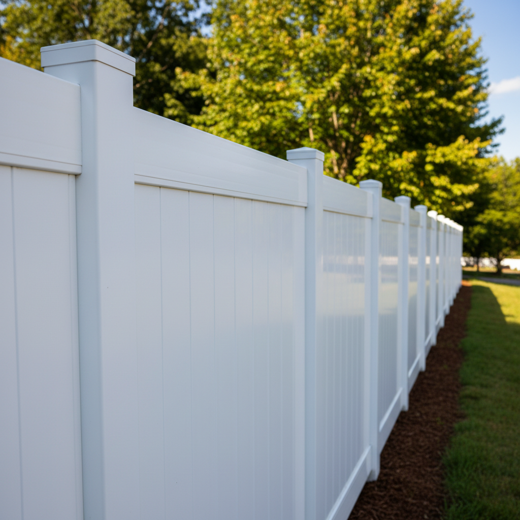 Completed vinyl fence installation work at a residential property in Maryville, TN