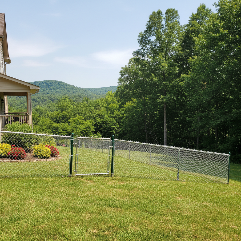 Completed chain link fence installation work at a residential property in Sevierville, TN