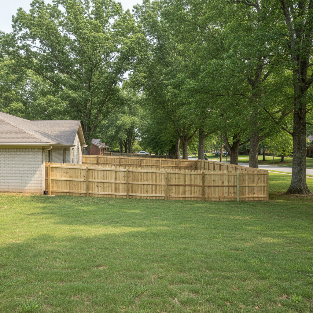 Completed privacy fence installation work at a residential property in Lenoir, TN