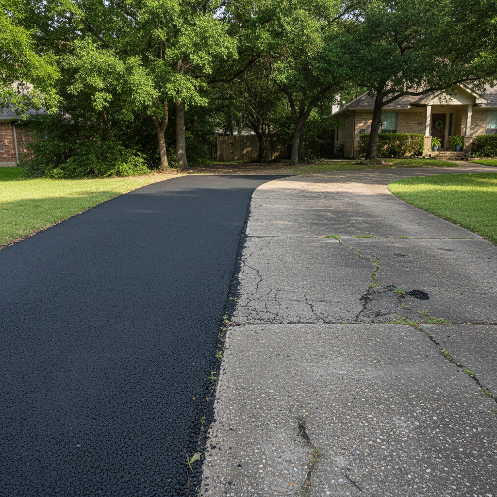 Completed asphalt patching work at a residential property in Arlington, TX