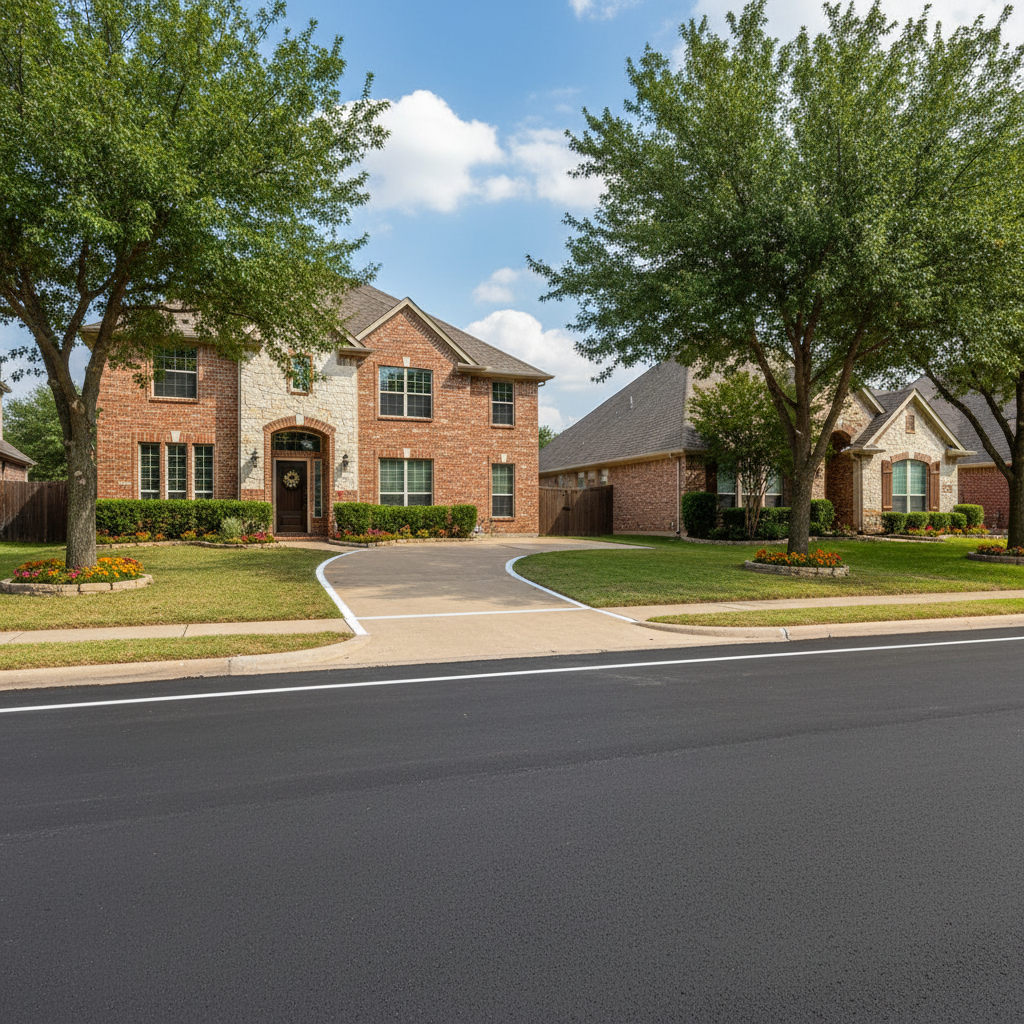 Completed asphalt striping work at a residential property in Richardson, TX