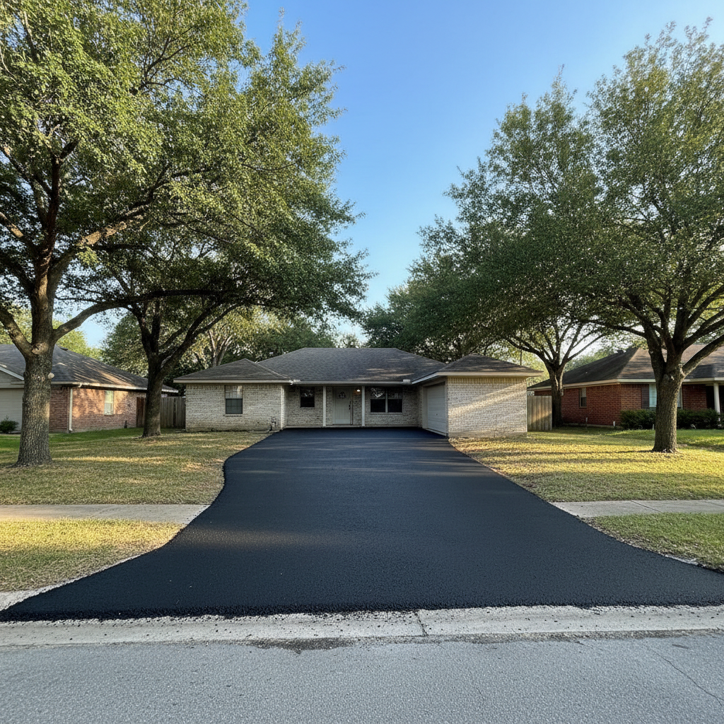 Completed driveway paving work at a residential property in Baytown, TX