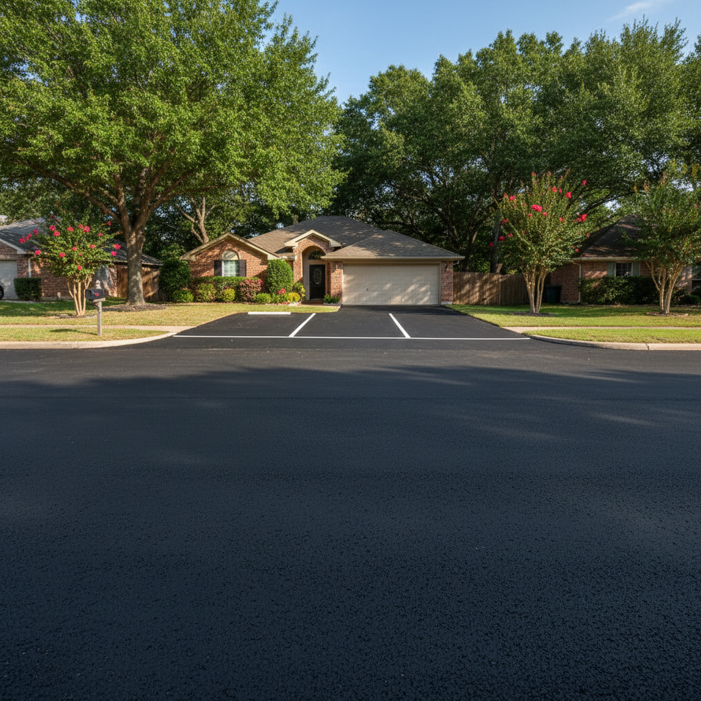 Completed parking lot paving work at a residential property in Pearland, TX