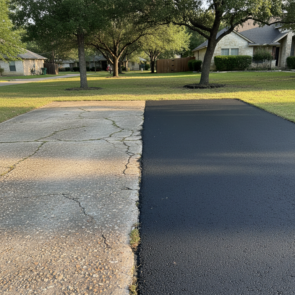 Completed asphalt paving work at a residential property in Georgetown, TX