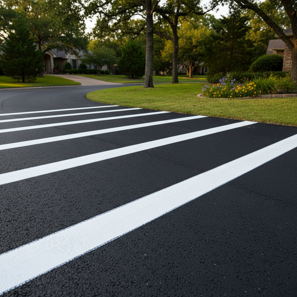 Completed asphalt striping work at a residential property in Round Rock, TX