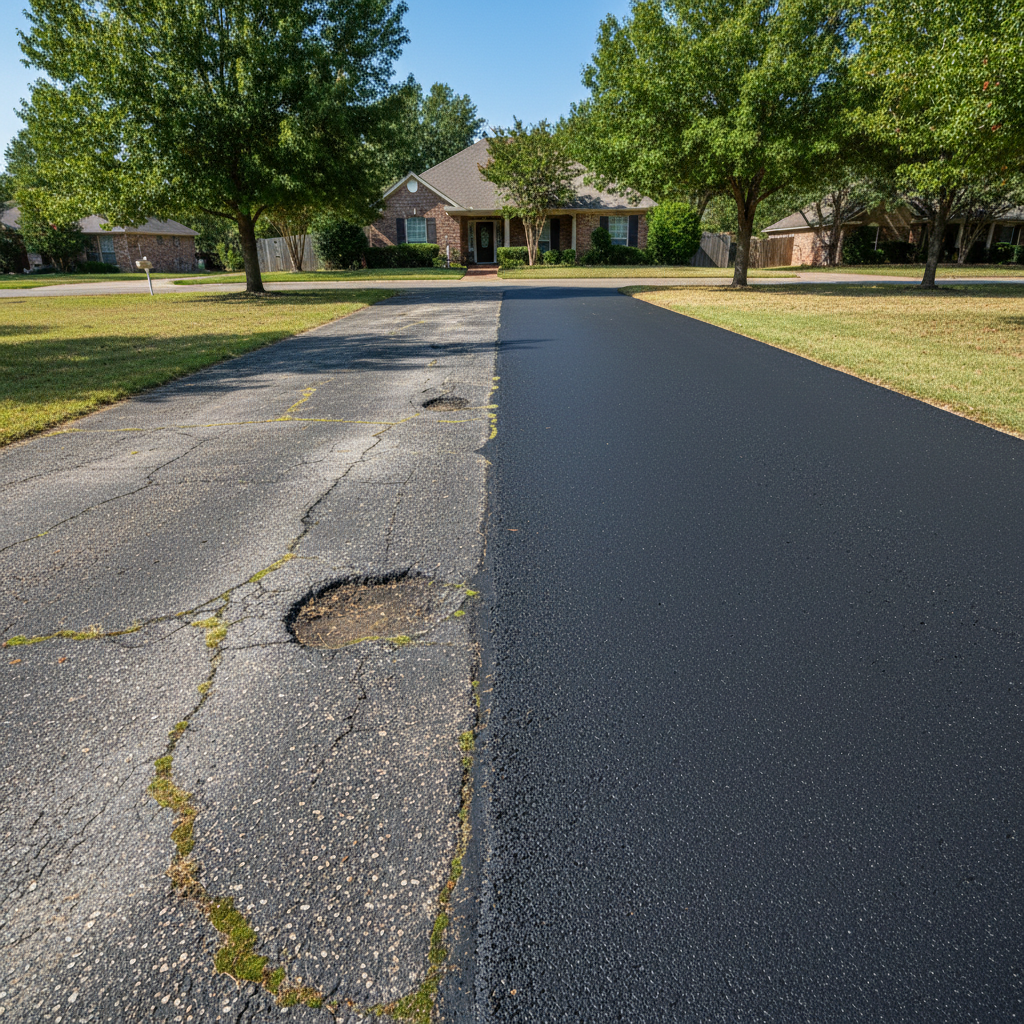 Completed asphalt paving work at a residential property in Kyle, TX