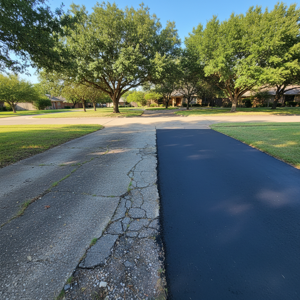 Completed asphalt patching work at a residential property in Hutto, TX