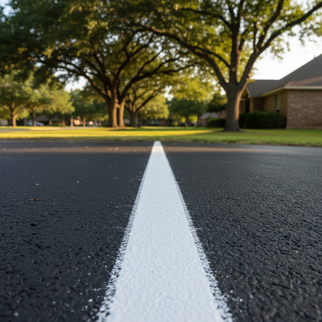 Completed asphalt striping work at a residential property in Bryan, TX