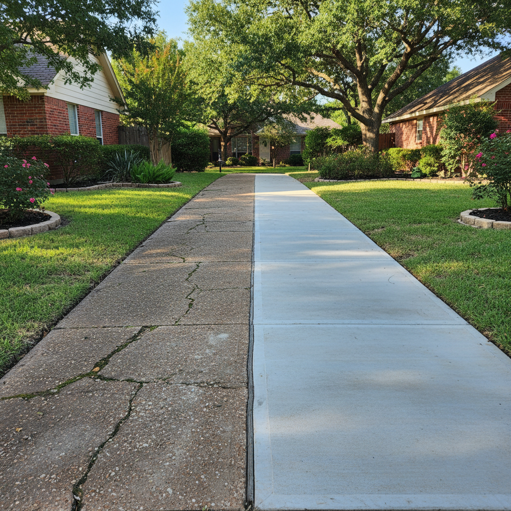 Completed concrete sidewalks work at a residential property in Carrollton, TX