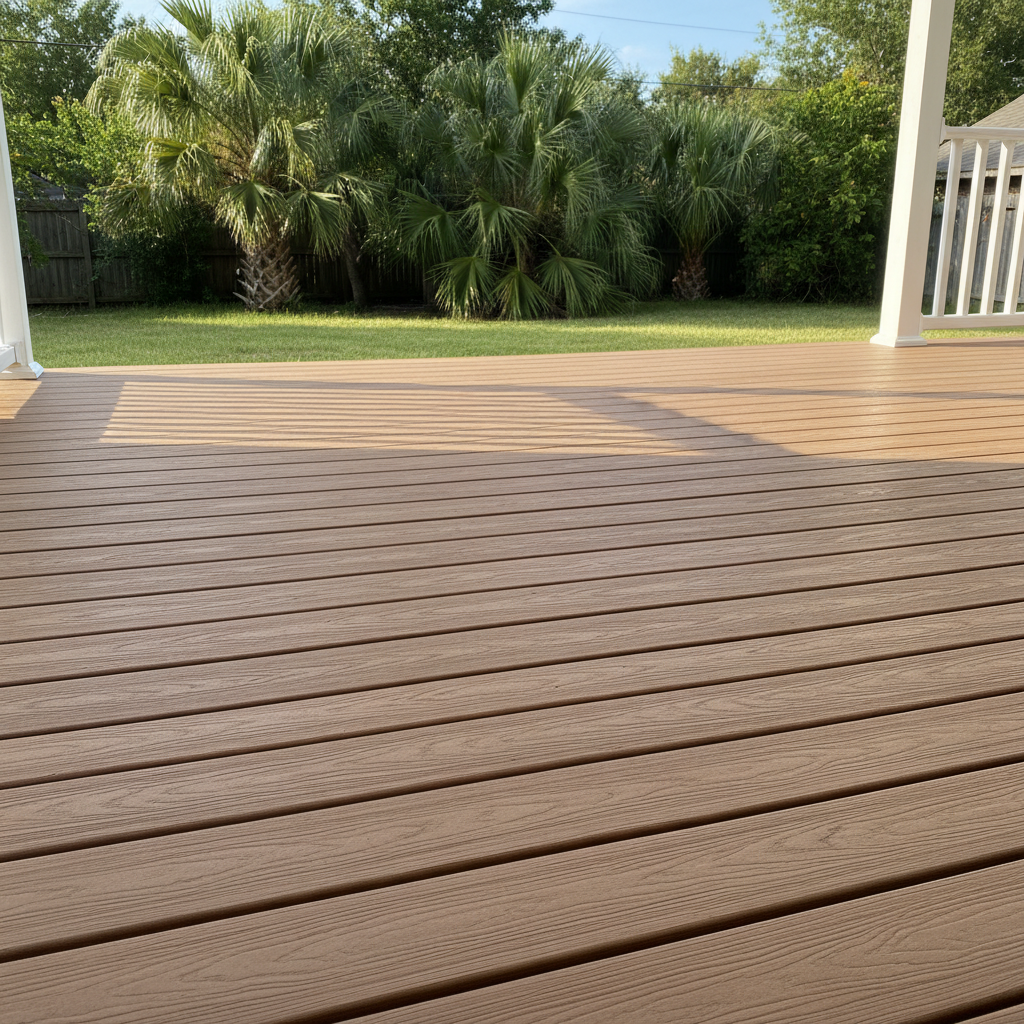 Completed trex decks work at a residential property in Brownsville, TX