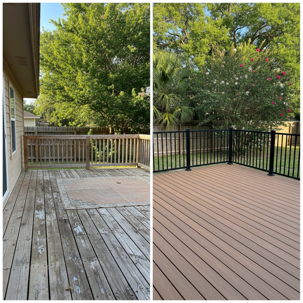 Completed composite decks work at a residential property in Brownsville, TX