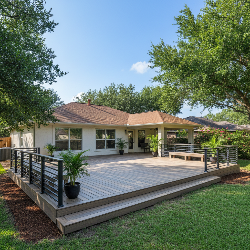 Completed composite decks work at a residential property in Brownsville, TX