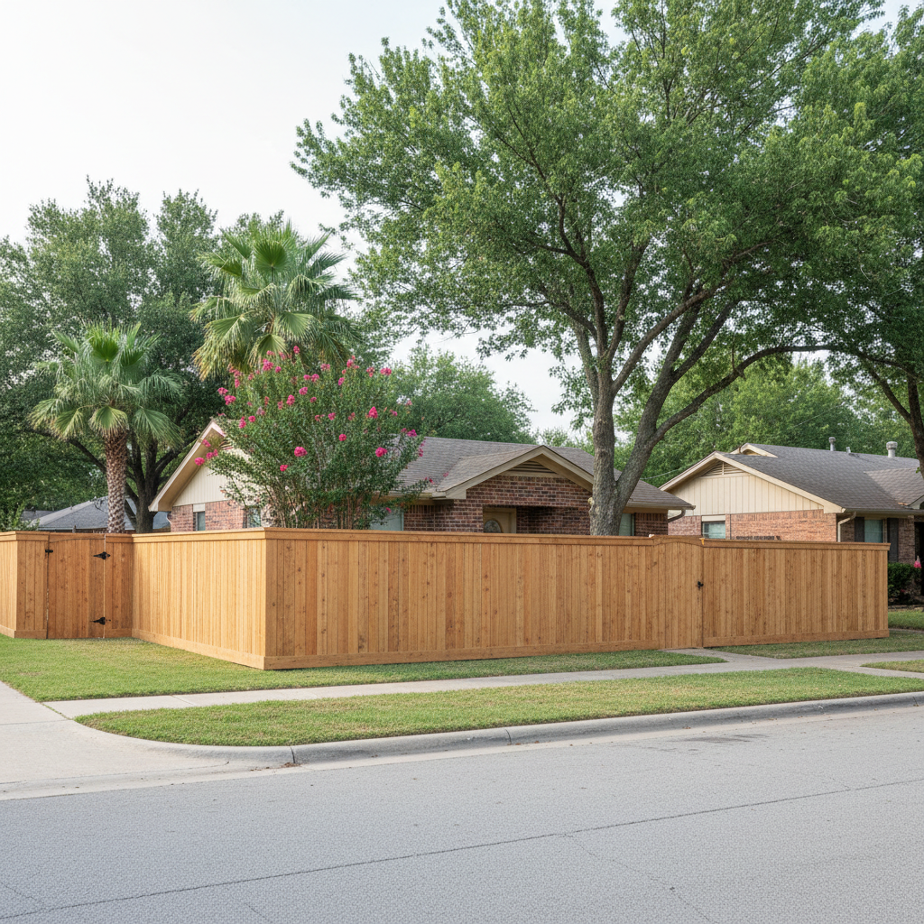 Completed privacy fence installation work at a residential property in New Braunfels, TX
