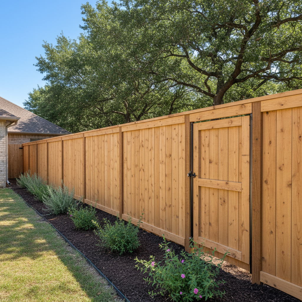 Completed fence repair work at a residential property in New Braunfels, TX