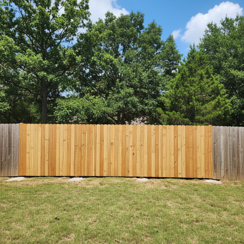 Completed fence repair work at a residential property in New Braunfels, TX