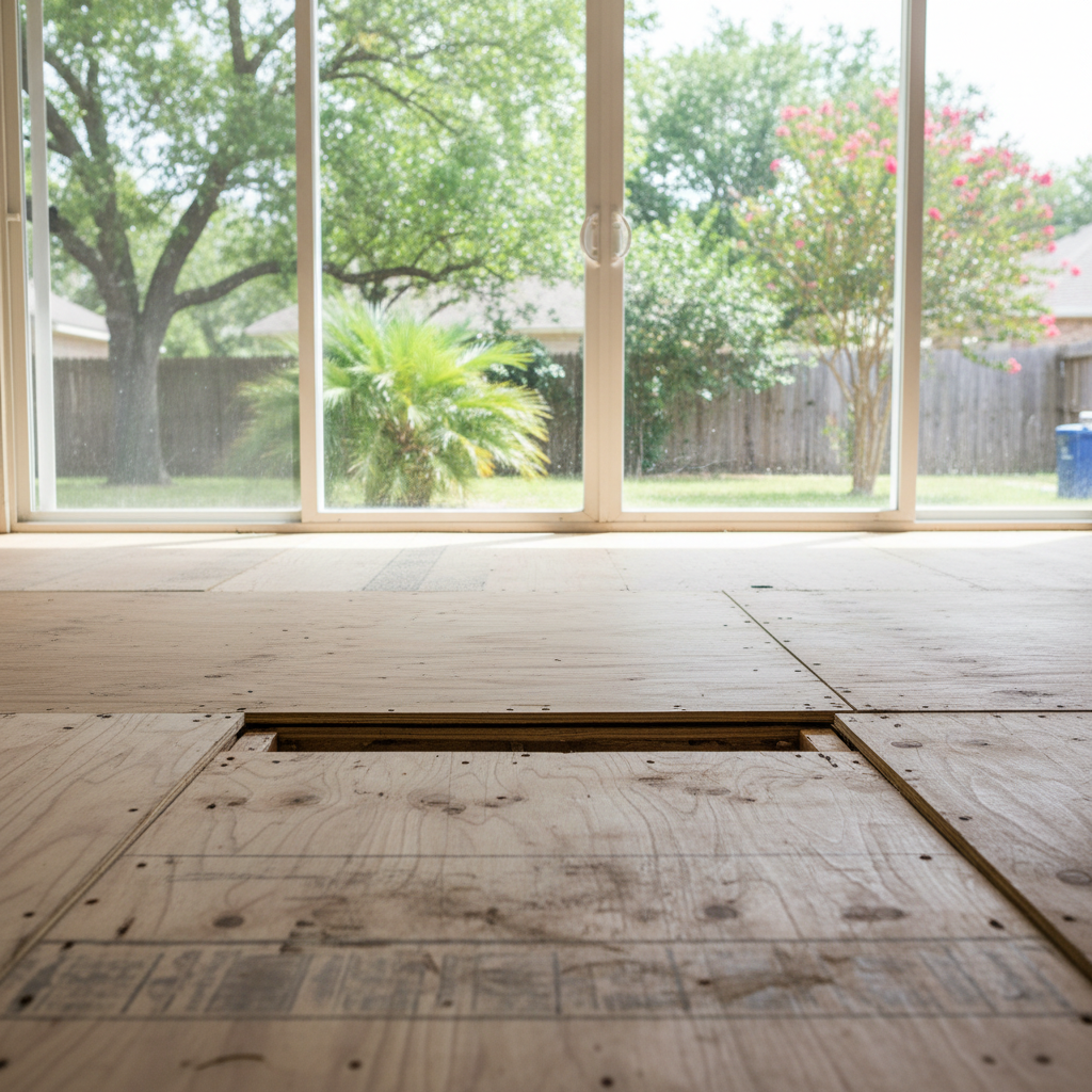 Completed subfloor repair work at a residential property in San Antonio, TX