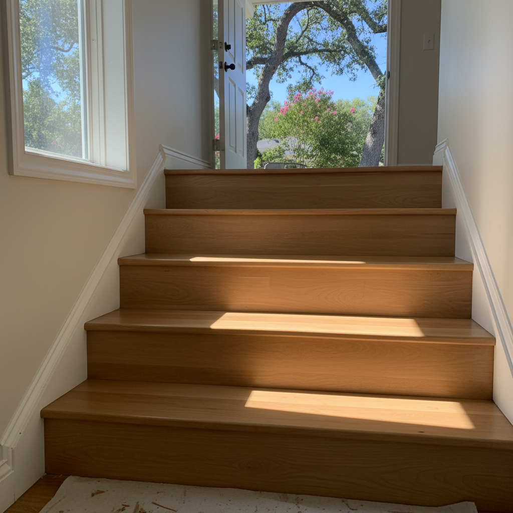 Completed stair flooring work at a residential property in San Antonio, TX