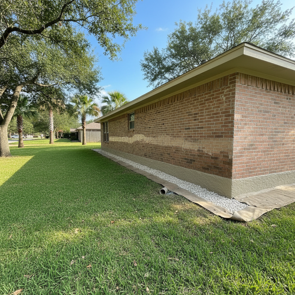 Completed masonry waterproofing work at a residential property in Rosenberg, TX