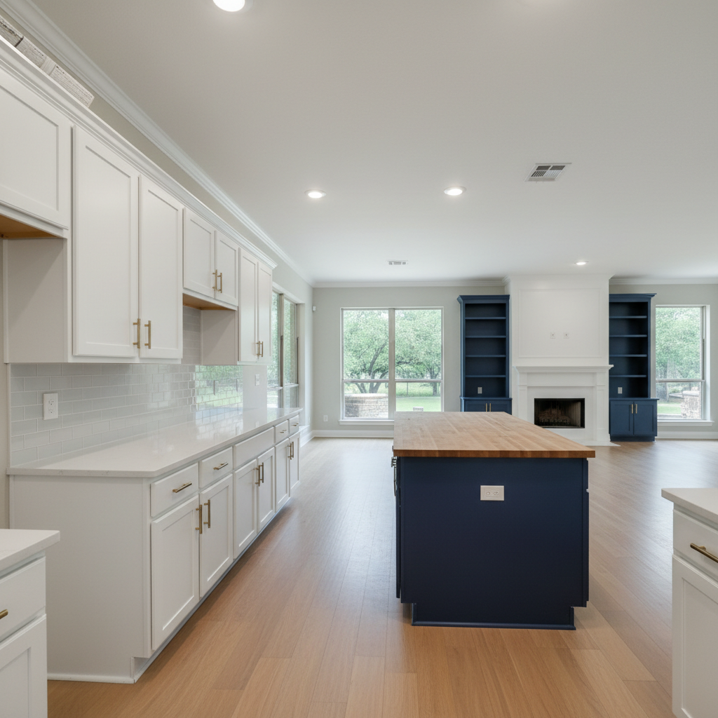 Completed cabinet painting work at a residential property in McKinney, TX
